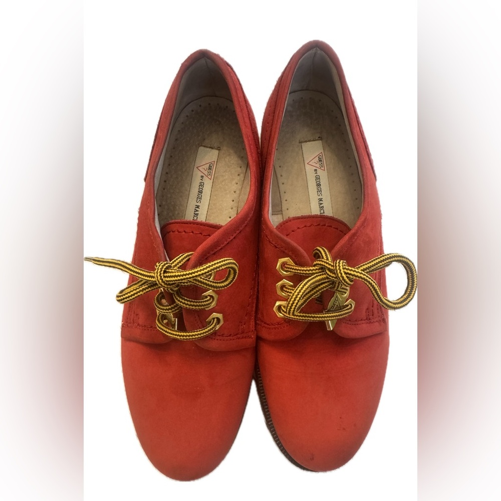 💫Rare🌟 Guess by George Marciano VTG Red Suede Oxfords Rubber Lug Sole Shoes 7.5